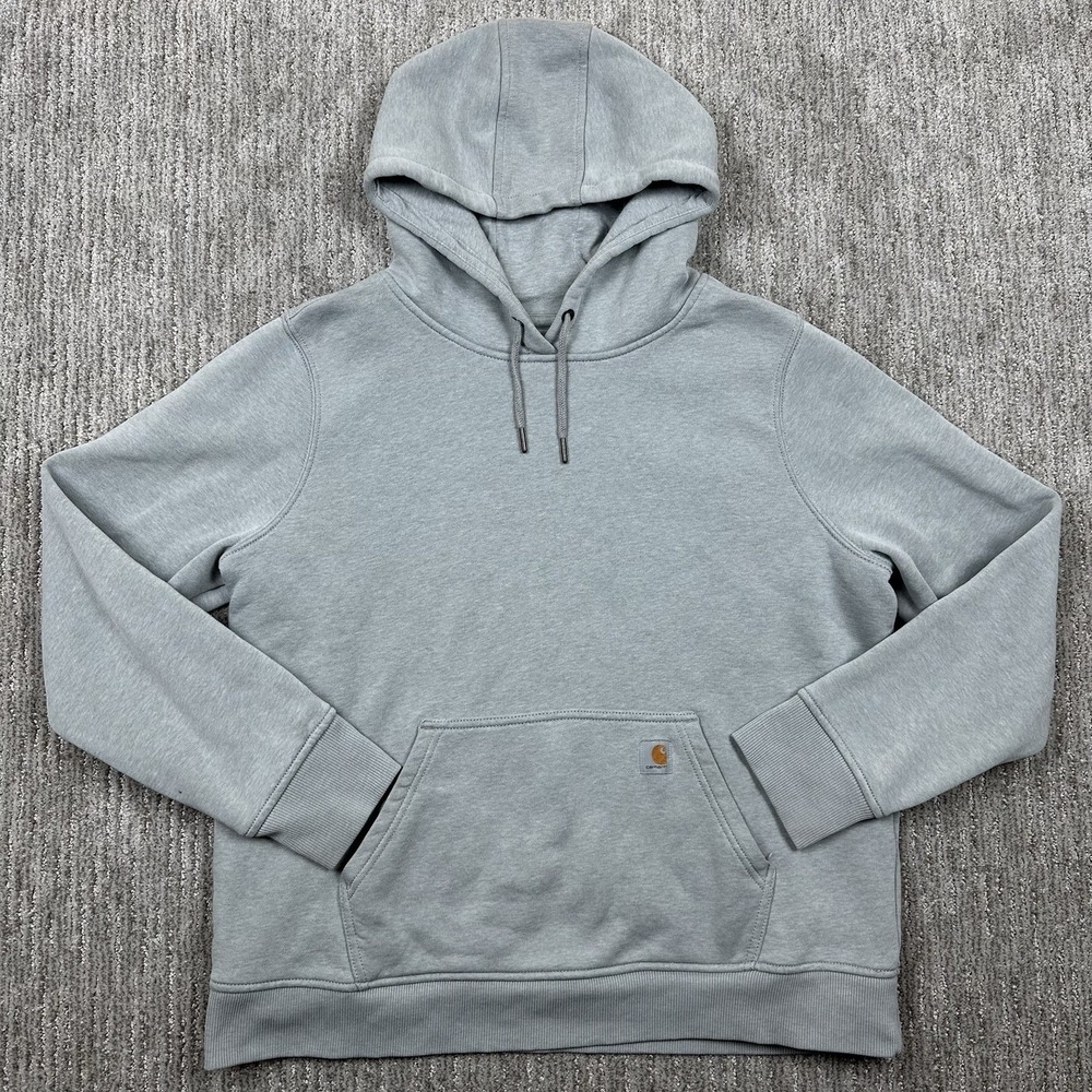 Carhartt Hoodie Boys XL 16-18 Gray Sleeve Logo Fleece Pullover Sweatshirt